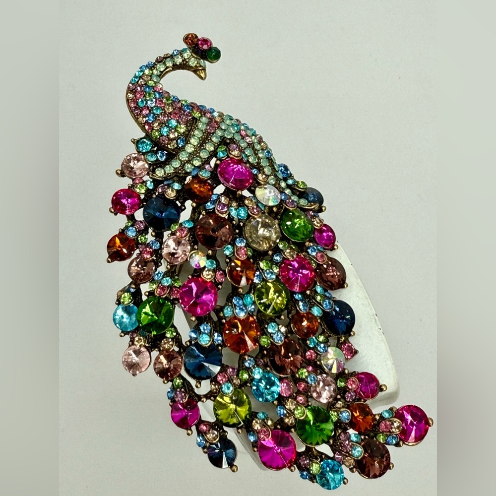 Kirk’s Folly Large Multicolor Rhinestone Peacock Brooch Pin/Pendant 5” Statement - Picture 7 of 17